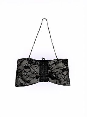 Franchi Rhinestone Lace Bow Style Chain Clutch